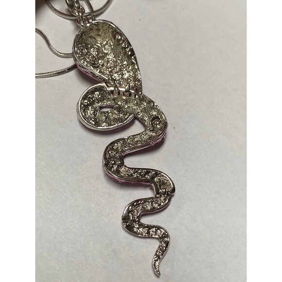 VTG Janus Pink Snake Pendant 3" Movable Bling Y2K Rhinestone Cobra Necklace - Picture 6 of 11